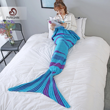 Parkshin-Manta de cola de sirena para adultos y niños, manta hecha a mano con tira azul, varios colores, 2 tamaños, sofá, gran oferta 2024 - compra barato