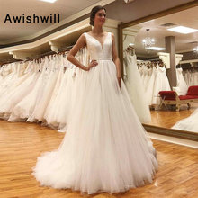 Trendy Boho Wedding Dress Sleeveless V-neck Tulle A-line Backless Wedding Gowns for Bride Robe De Mariee 2024 - buy cheap