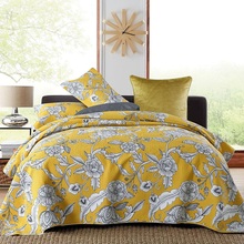 CHAUSUB Yellow Bedspread Quilt Set 3PCS Washed Cotton Printed Quilts Quilted Bed Cover Pillowcase King Queen Size Coverlet Sets 2024 - buy cheap