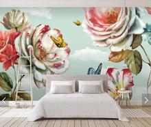 Papel tapiz con diseño de flor de peonía, Mural 3D de estilo nórdico Vintage para pared de salón, pintura de acuarela, decoración Floral para el hogar 2024 - compra barato