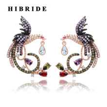 HIBRIDE Phoenix Women Stud Earrings Unique Design 3 Layers White Gold Color Cubic Zircon Earring boucle d'oreille femme E-348 2024 - buy cheap