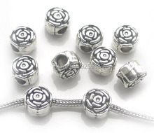 Free shipping 11x8.5mm antique silver plated alloy rose flower big hole beads fit European DIY bracelet jewelry 2024 - buy cheap
