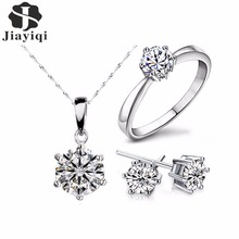 2020 Hot Sale Silver Color Fashion Jewelry Sets Cubic Zircon Statement Necklace & Earrings Rings Wedding Jewelry for Women Gift 2024 - buy cheap