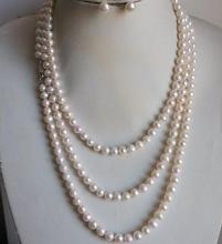 New Arriver Pearl Jewelry Set Genuine Cultured 7-8MM White Freshwater Pearl Necklace Earrings 64inches Long Jewelry 2024 - buy cheap