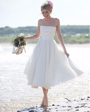Fashion Tea Length Strapless Organza Short Prom Gown Vestido De Noiva Curto for Beach Weddings Party Plus Size 2024 - buy cheap