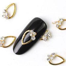 10 pieces beauty glitter nail jewelry charm metal accessories 3D Nail Art decoration rhinestone bead hollow oval newcomers 2024 - buy cheap