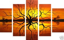 hand-painted  wall art sunset reflection tree  lake home decoration abstract  Landscape oil painting on canvas 5pcs/set mixorde 2024 - buy cheap