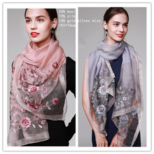 Naizaiga 2018 Autumn winter silk wool blending silk flowers  handmade embroidery scarf ladies shawl,YZSC3 2024 - buy cheap