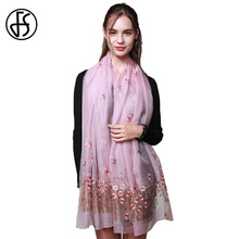 FS Long Wool Silk Shawls And Scarves Flower Embroidery Foulard Femme Hijab Scarf Echarpe For Women Ladies Desigual Muffler 2018 2024 - buy cheap