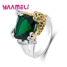 Real 925 Sterling Silver Finger Rings Green Cubic  Zirconia Big Frog On Crystal For Women Men Special Present Jewelry 2024 - buy cheap