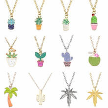 Cute Plant Necklace For Women Kawaii Hollow Cactus Pendant Colorful Gold Metal Necklaces&Pendants Christmas Xmas Jewelry 2024 - buy cheap
