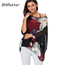BHflutter Women Tops Off Shoulder Sexy Summer Blouses 2019 New Arrival Color Spliced Casual Loose Chiffon Shirts camisas mujer 2024 - buy cheap