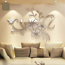 Espejo 3D arte floral etiqueta extraíble para pared Mural acrílico calcomanía decoración de la habitación del hogar 2024 - compra barato