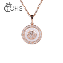 Anniversary Elegant Round Pendants Necklaces For Women Rhinestone Black White Pink Blue Ceramic Silver Rose Gold Fashion Jewelry 2024 - buy cheap