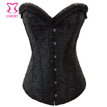 Black Vine Jacquard Steel Boned Corset Victorian Ruffle Trim Sexy Gothic Waist Trainer Corsets and Bustiers Korsett For Women 2024 - buy cheap