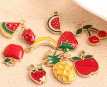 Fee Shipping 10PCs Enamel Fruit Pendant Charms Gold Tone Oil Drop Pinapple Cherry Strawberry Watermelon Banana Strawberry Charm 2024 - buy cheap