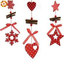 5 pçs/lote diy vermelho natal flocos de neve & estrela & árvore de madeira pingentes ornamentos casa festa natal árvore crianças presentes de natal decorações 2024 - compre barato