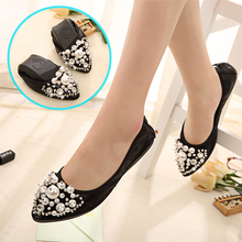 New spring and summer bean shoes soft bottom Pearl small size pointy pregnant women omelet shoes flat sole shoes 2024 - buy cheap