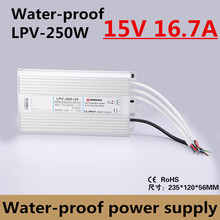 Driver eletrônico de led dc 15v 16,7a à prova d'água ip67, fonte de alimentação, 250w, faixa de led, transformadores de tensão constante 2024 - compre barato