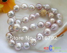 Wholesale free shipping >>>>>lustre 17" 13mm lavender almost round keshi reborn PEARL NECKLACE 2024 - buy cheap