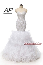 Angelsbridep Charming Appliques Mermaid Wedding Dresses 2021 Long Bridal Gowns Sparkly Pearls Ball Gown Vestido De Noiva Lace-up 2024 - buy cheap