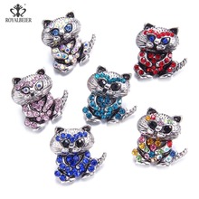 RoyalBeier Cat Snap Button Wth Rhinestone Cute Animal Metal Snap Button 18mm Colorful DIY Charms For Snap Bracelet Jewelry 2024 - buy cheap