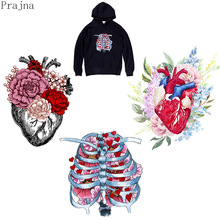 Prajna Skeleton Heart Heat Transfer Vinyl Patch Iron On Transfers For Clothes Jacket Thermal PVC Applique Badge Washable Sticker 2024 - buy cheap