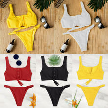 Women Sexy Solid Bikini Set Low Waist Brazilian Bathing Suit Swimwear Summer Swimsuit Female Yellow Beach Wear Biquini 2024 - buy cheap