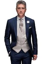 Terno feito sob medida para casamento azul marinho, terno para pais dos homens, jaqueta + calça + colete + gravata, 2018 2024 - compre barato