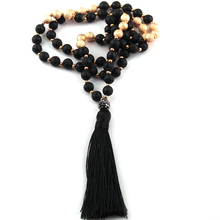 Moodpc colares rústicos, joias da moda boêmia com pedras de lava e borla preta 2024 - compre barato