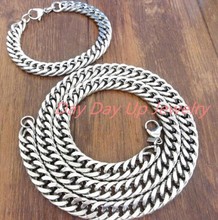 Jewelry Sets 10mm Brand New 316L Stainless Steel Silver Cowboy Chain Curb Cuban Tone Link Men's Necklace 23.6"&Bracelet 8.66" 2024 - buy cheap