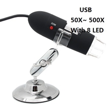 Microscopio Digital USB 500X, lupa electrónica de 2MP con 8 LED, cámara de vídeo, color negro, con soporte, 50X ~ 500X 2024 - compra barato
