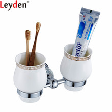 Leyden Zinc alloy and Crystal Toothbrush Tooth Cup Holder Chrome Double Cup Holder Glass Cups Wall Mount Bathroom Accessories 2024 - buy cheap