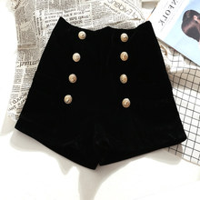 MUMUZI Women spring and autumn velvet shorts high waist all match buttons black short trousers loose 2xl bottom hot shorts 2021 2024 - buy cheap