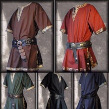 Medieval cavaleiro guerreiro traje verde túnica roupa norman chevalier trança viking pirata saxão larp camisa superior para adultos 2024 - compre barato