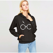 Óculos com capuz estampados com capuz feminino sólido preto manga longa feminino hoodie pulôver outono 2020 streetwear hoodies para mulher 2024 - compre barato