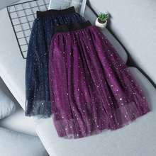 2019 New Girls Tutu Skirt Sequined Stars Girl Mesh Skirts Teenage Girls Medium Long Skirt 4-13Y RT486 2024 - buy cheap