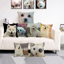 XUNYU-funda de cojín decorativa para mascota, cubierta de lino para sofá, ideal para cachorro blanco, 45cm x 45cm, B0098 2024 - compra barato