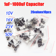 26valuesx10 Uds = 260 Uds 10 v/16 v/25 v/50 de aluminio de Kit de surtido de condensadores electrolíticos 1 uF-1000 uF 2024 - compra barato