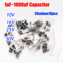 26valuesx10pcs=260pcs 10v/16v/25v/50v Aluminum Electrolytic Capacitor Assortment Kit 1uF -1000uF 2024 - buy cheap