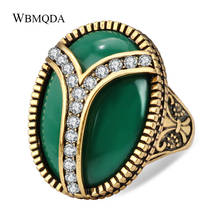 Wbmqda 2018 Vintage Big Crystal Ring Antique Gold Color Mosaic Green Resin Rings For Women Size 7-10 Fashion Turkish Jewelry 2024 - buy cheap