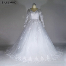 E JUE SHUNG Vintage Lace Appliques Ball Gown Cheap Wedding Dresses Long Sleeves Backless Wedding Gowns robe de marriage 2024 - buy cheap