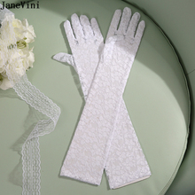 JaneVini 2019 Elegant White Glove Lace Wedding Gloves Elbow Length Bridal Hand Gloves Full Finger Women Long Wedding Accessories 2024 - buy cheap