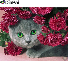 DIAPAI-pintura de diamante 5D DIY "gato y flores", bordado de diamantes de imitación cuadrados o redondos, punto de cruz, decoración 3D, A21645, 100% 2024 - compra barato