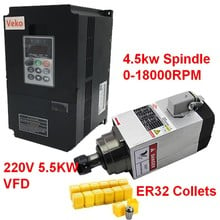 4.5KW 6HP 220V Square Spindle Motor Air Cooled 4 Bearings +5.5kw VFD inverter + ER32 Collet kit for CNC Engraving machine Router 2024 - buy cheap