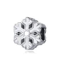 5PCS Wholesale Silver Color Elegant White Enamel Snowflake Loose Beads Fit Women Winter Charm Bracelet & Necklace DIY Jewelry 2024 - buy cheap