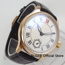 44mm branco estéril dial aço inoxidável rosa ouro caso preto numerais romanos 17 jóias 6498 mão movimento enrolamento relógio masculino 2024 - compre barato