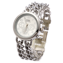 G&D Women Double Chain Silver Stainless Steel Band Fashion Watch Triple Dial Quartz Analog Wrist Watches 2024 - buy cheap