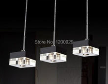 Lámpara colgante de tres cabezales para restaurante, luz LED de cristal importado, bloque k9, G4 PLL-203 2024 - compra barato