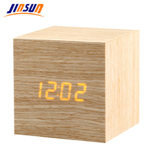 JINSUN Digital LED Alarm Clock Sound Control Wooden Despertador Desktop Clock Temperature Display Table Clock Wekker  KSW110 2024 - buy cheap